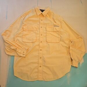 ExOfficio‎ Men's L Vented Hiking Shirt Yellow Long Sleeve Button Up Mesh Cotton